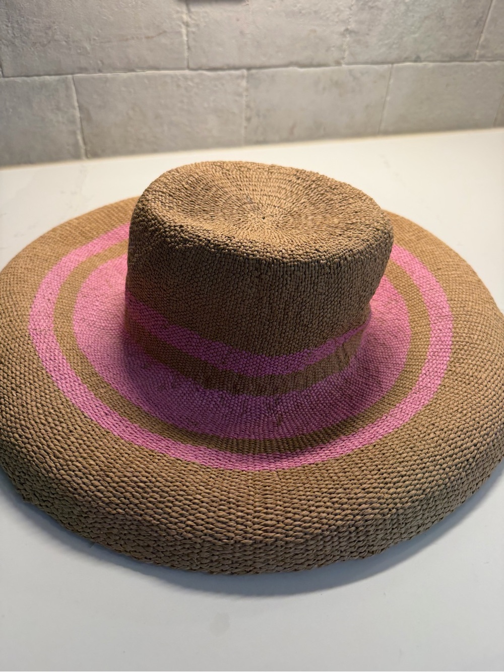 A New Day Wide Brim Straw Sun Hat with Pink Accent - S/M - Picture 9 of 9